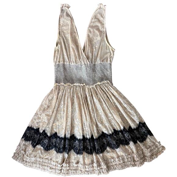 Free People V-Neck Sleeveless Sheer Metallic Dress Lace Size Small Gold Fairy - Picture 5 of 11